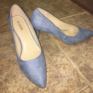 Pastel blue suede heels