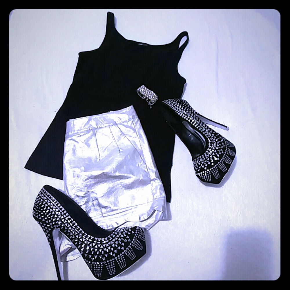 Black and silver embellished heels