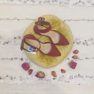 • • • Burgundy Ankle Strap Point Heels • • •