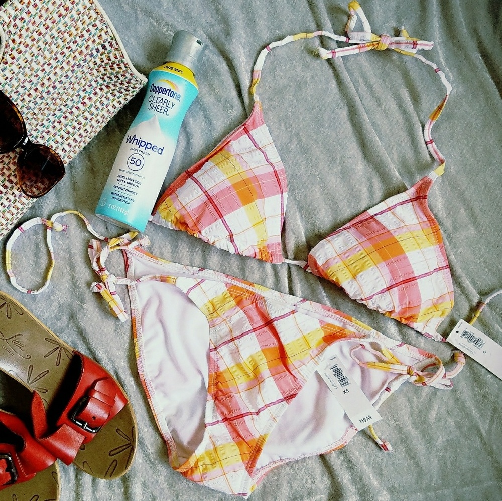 NWT Sherbet Plaid String Bikini 2 piece, MSRP $40