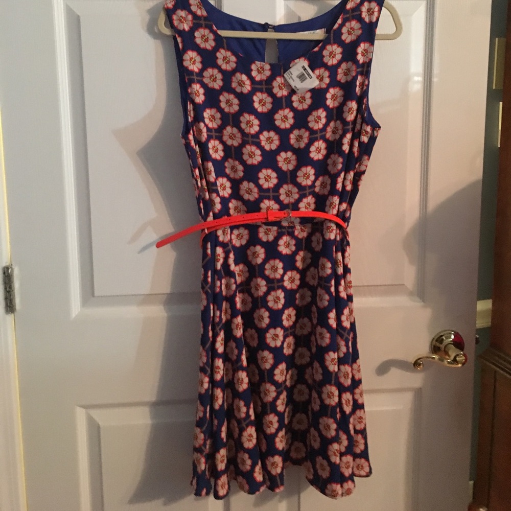 Royal Blue/Orange Dress with Gray Flowers