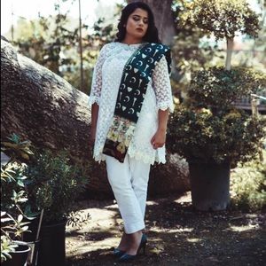 Ethnic White Net Top with Crystal Embroidery