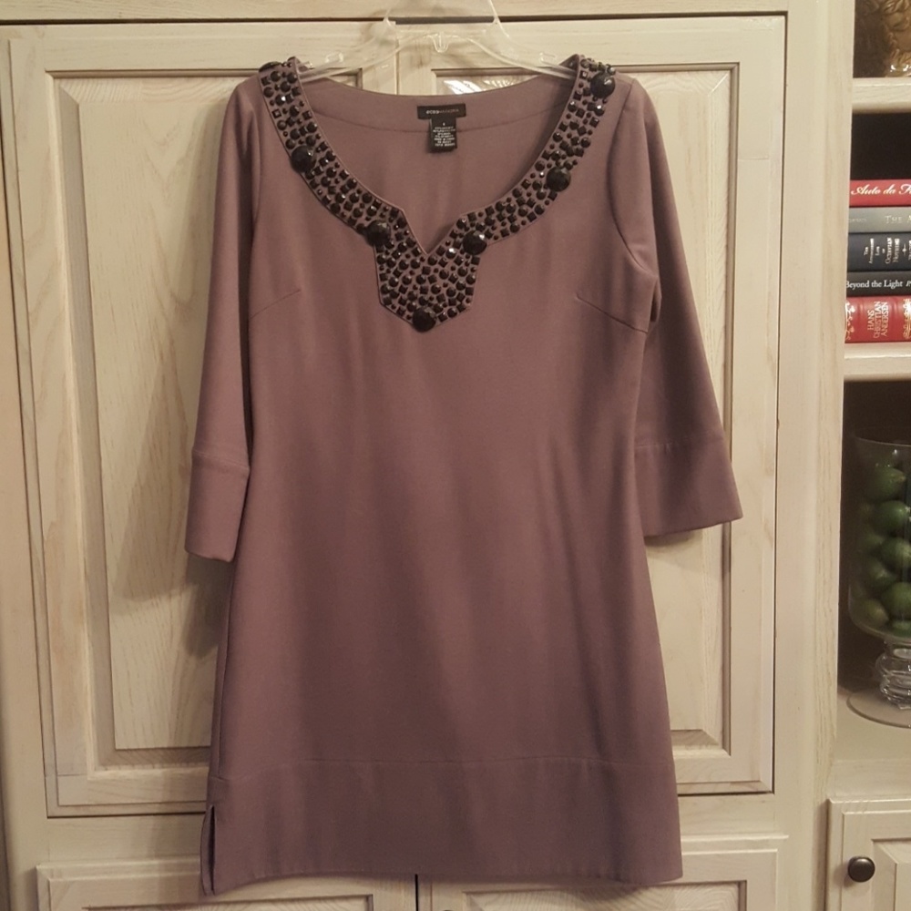 BCBG MAXAZRIA Grey and Black Jeweled Tunic Small