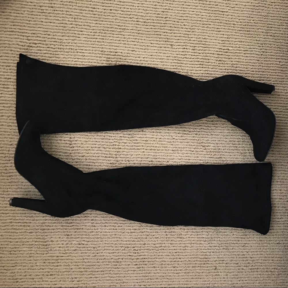 Over The Knee Black Faux Suede Boots, Size 8
