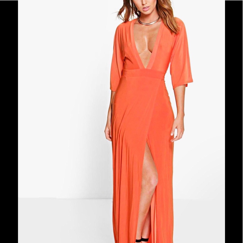 BooHoo Kerry Kimono Open Back Tie Detail MaxiDress