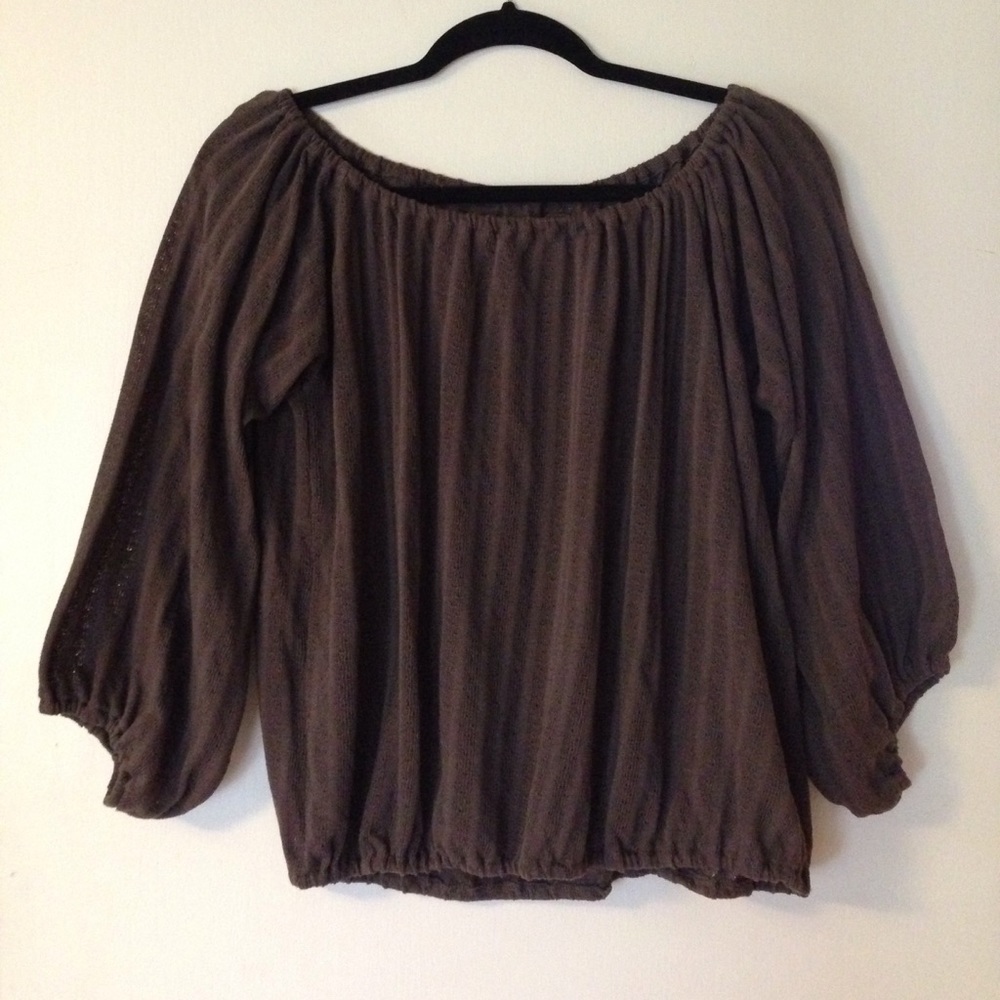 BROWN Free People Off Shoulder Peasant Top