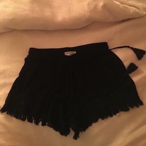 Black Fringe Cotton Shorts