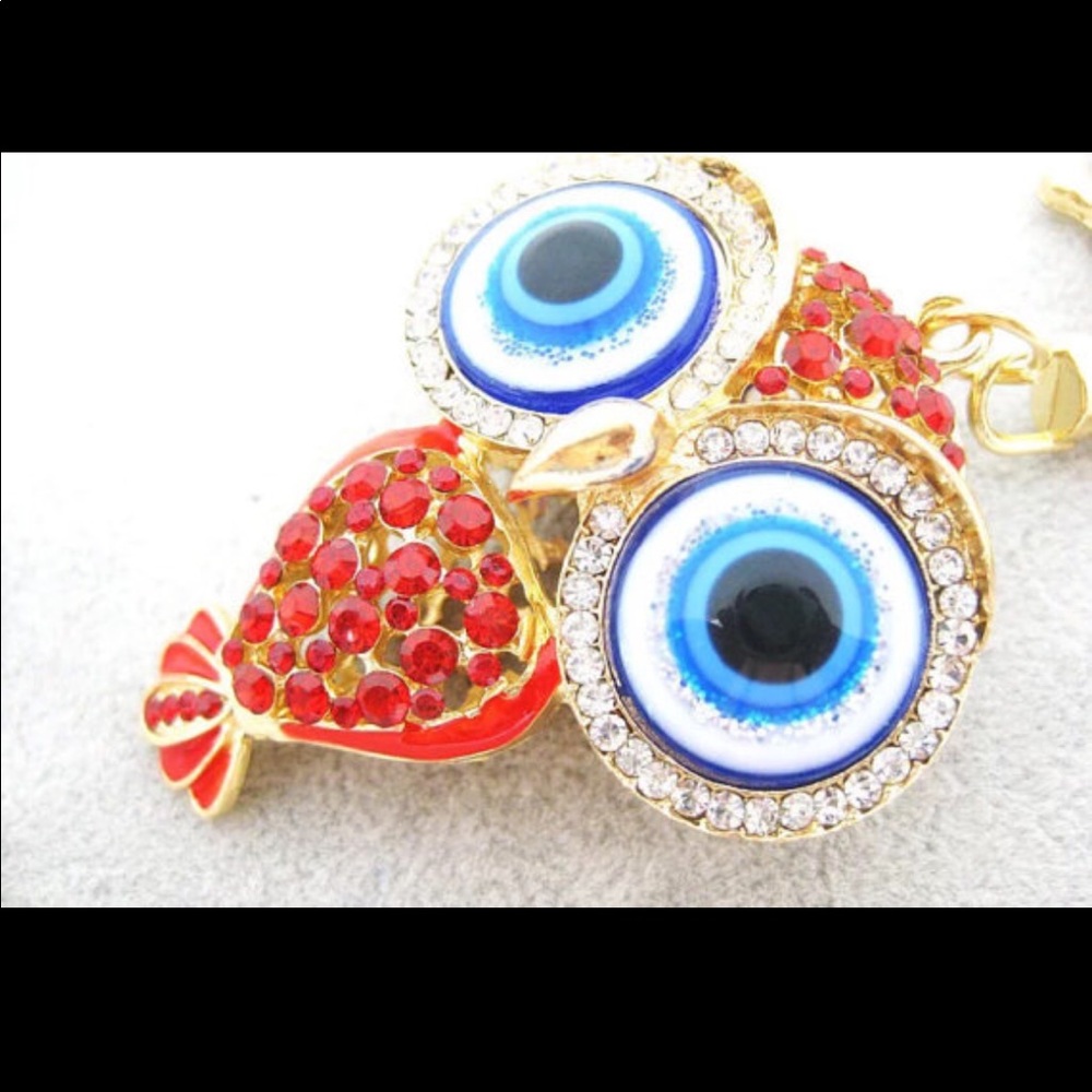 Evil Eye Owl Keychain Key Ring - Red