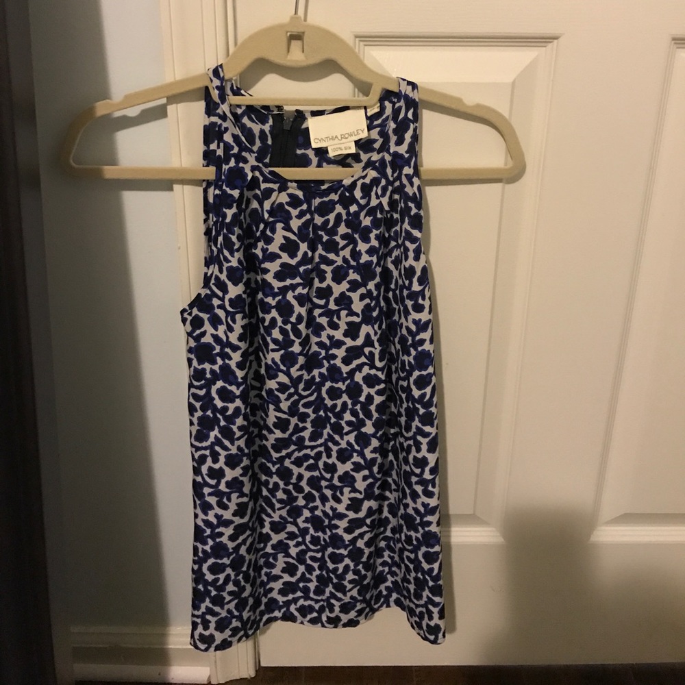 Cynthia Rowley 100% Silk Blue Floral Tank