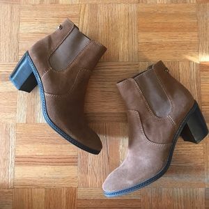 AK Anne Klein Bunty Suede Chelsa Boot in Cognac