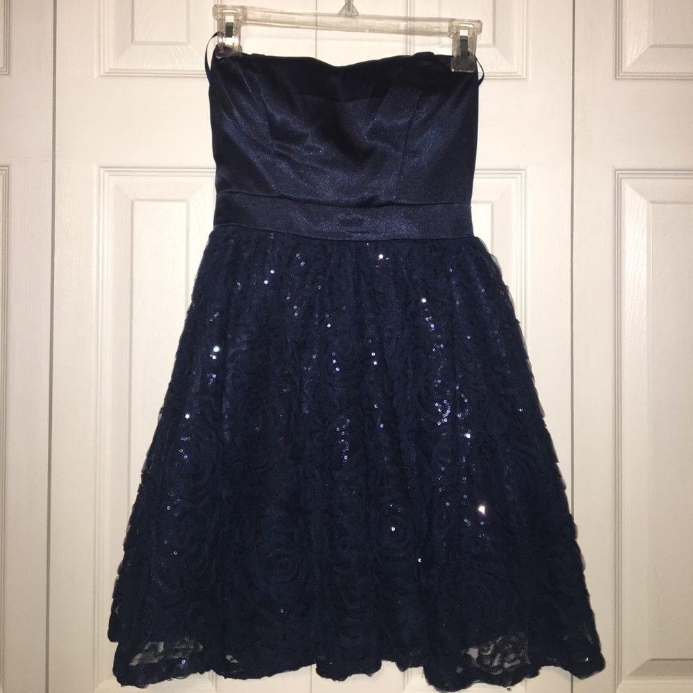 Mini Dark Blue Strapless Dress