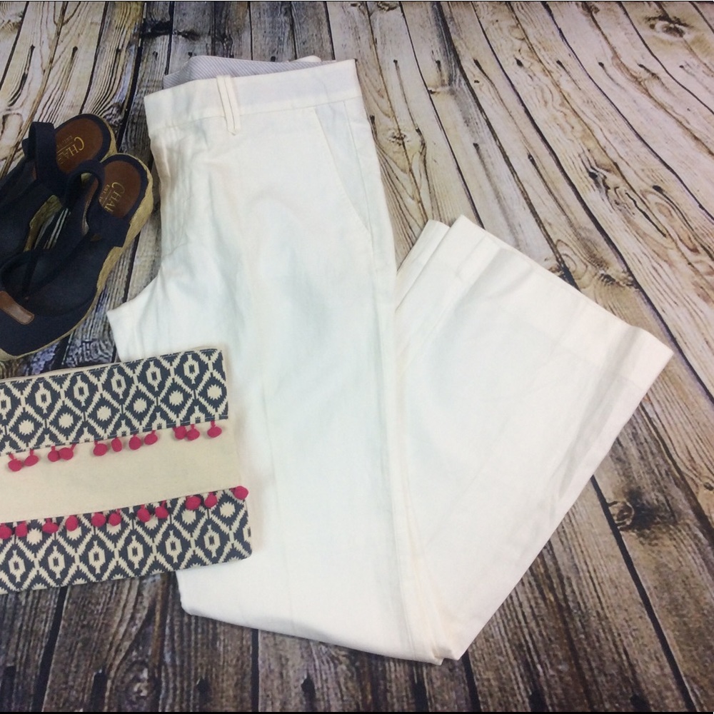 Gap Hip Slung Linen Cotton White Pants 8
