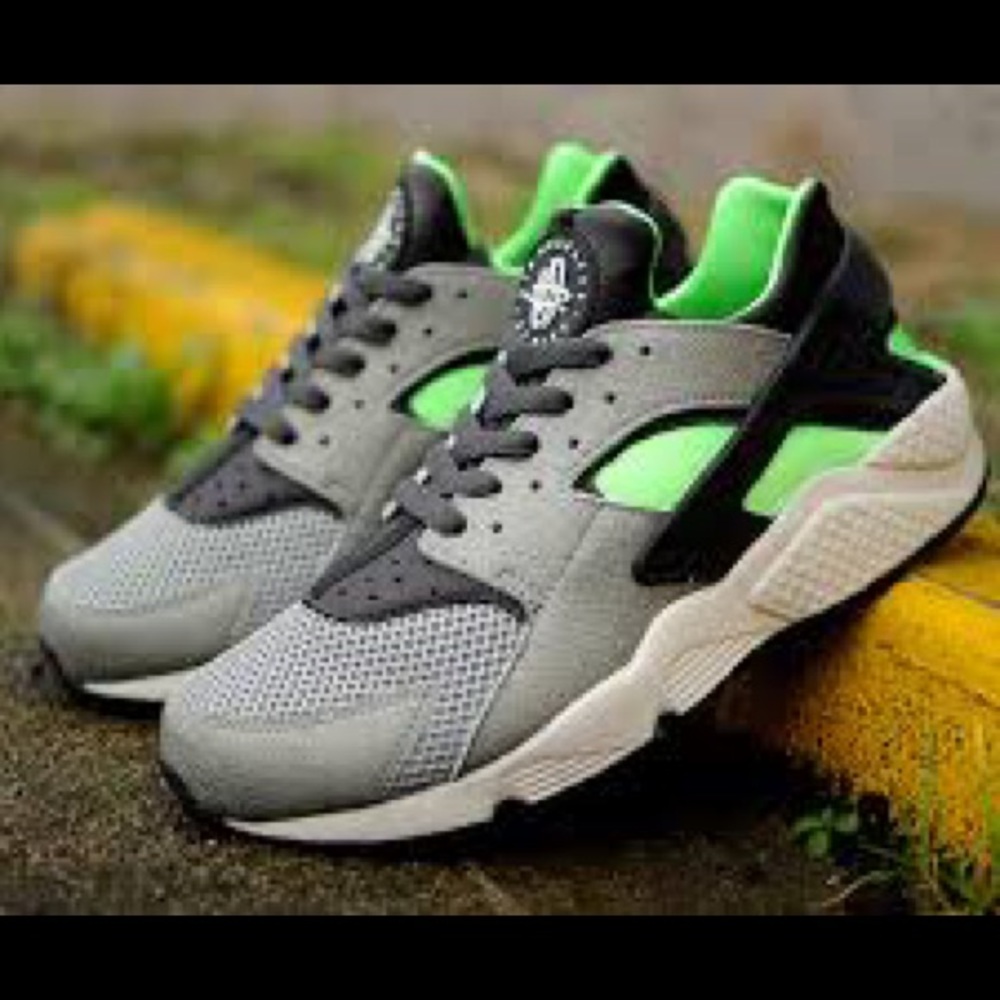 lime green and grey huaraches