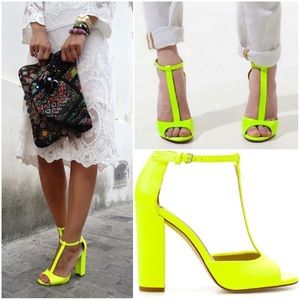 Zara neon t strap sandal heels 38/7.5 EUC