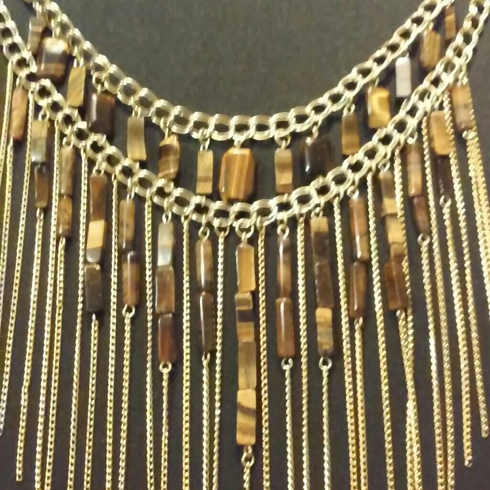 Tigers Eye Necklace w/ chain fringe