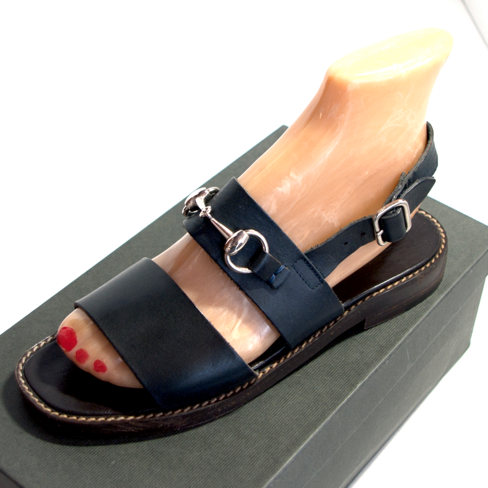 Authentic GUCCI dark blue leather horsebit sandals