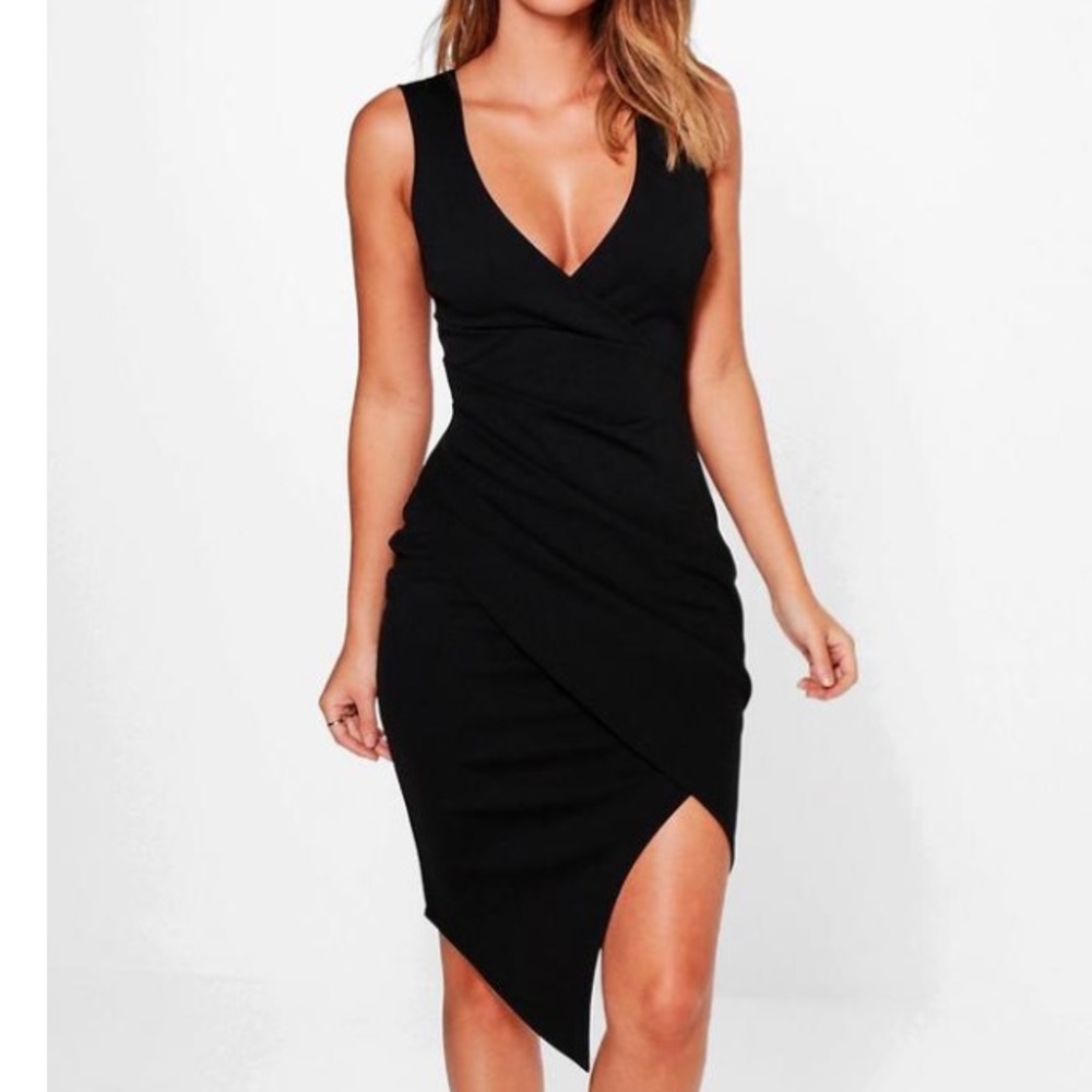 Boohoo Elizabeth Deep Plunge Wrap Midi Dress