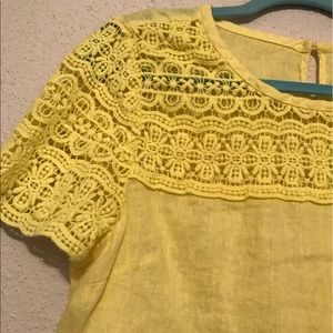 Yellow linen shirt with crochet details