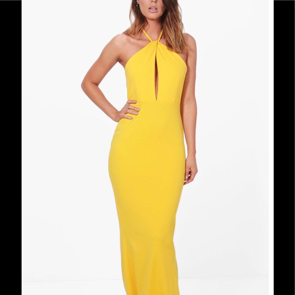 Boo Hoo Willow Plunge Halterneck Maxi Dress