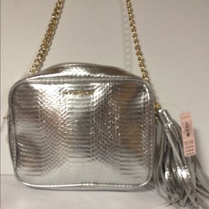 Victoria's Secret silver shoulder bag purse tassel NWT