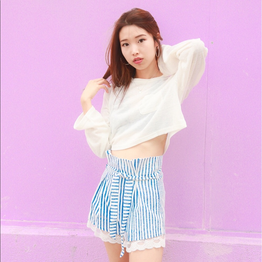 Lift Blue Striped Shorts with Tie