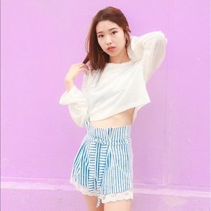 Lift Blue Striped Shorts with Tie