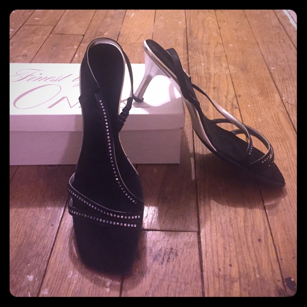 Black and Silver Heels with Rhinestones