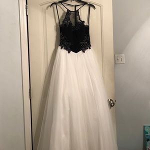 Navy Blue and White Formal Dress