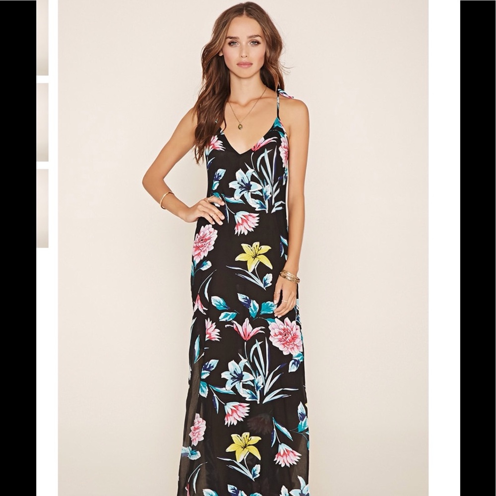 Long black floral dress