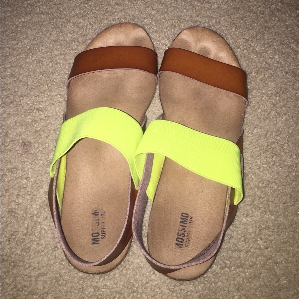 Neon and chestnut sling back sandals!