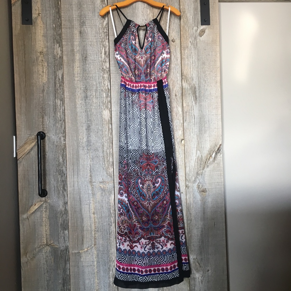 EUC Bebe Maxi Halter Paisley Boho Dress, XS