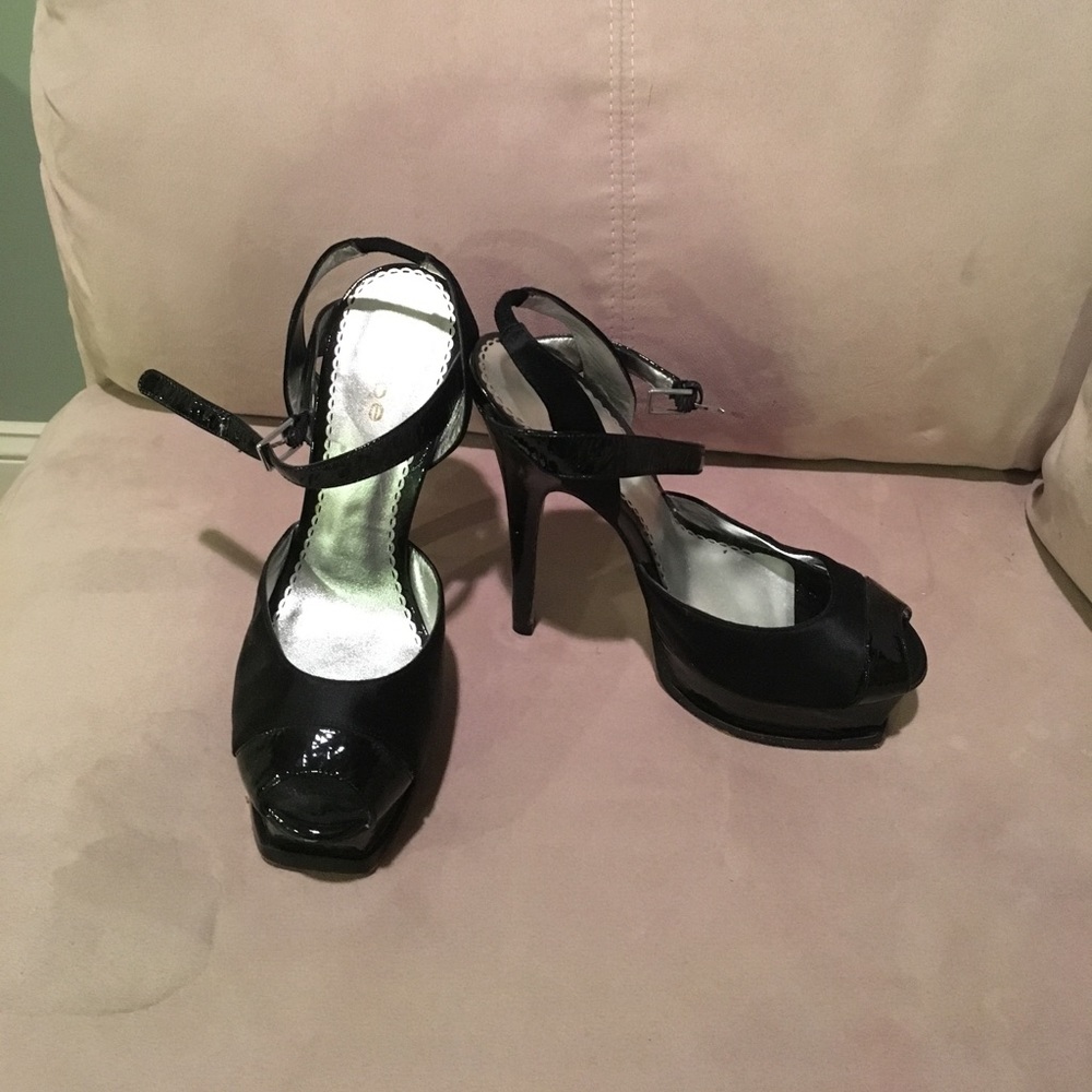Black 7M Bebe Platform Stilettos
