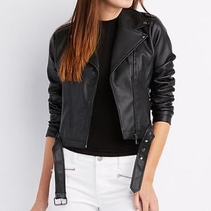Faux Leather Belted Moto Jacket