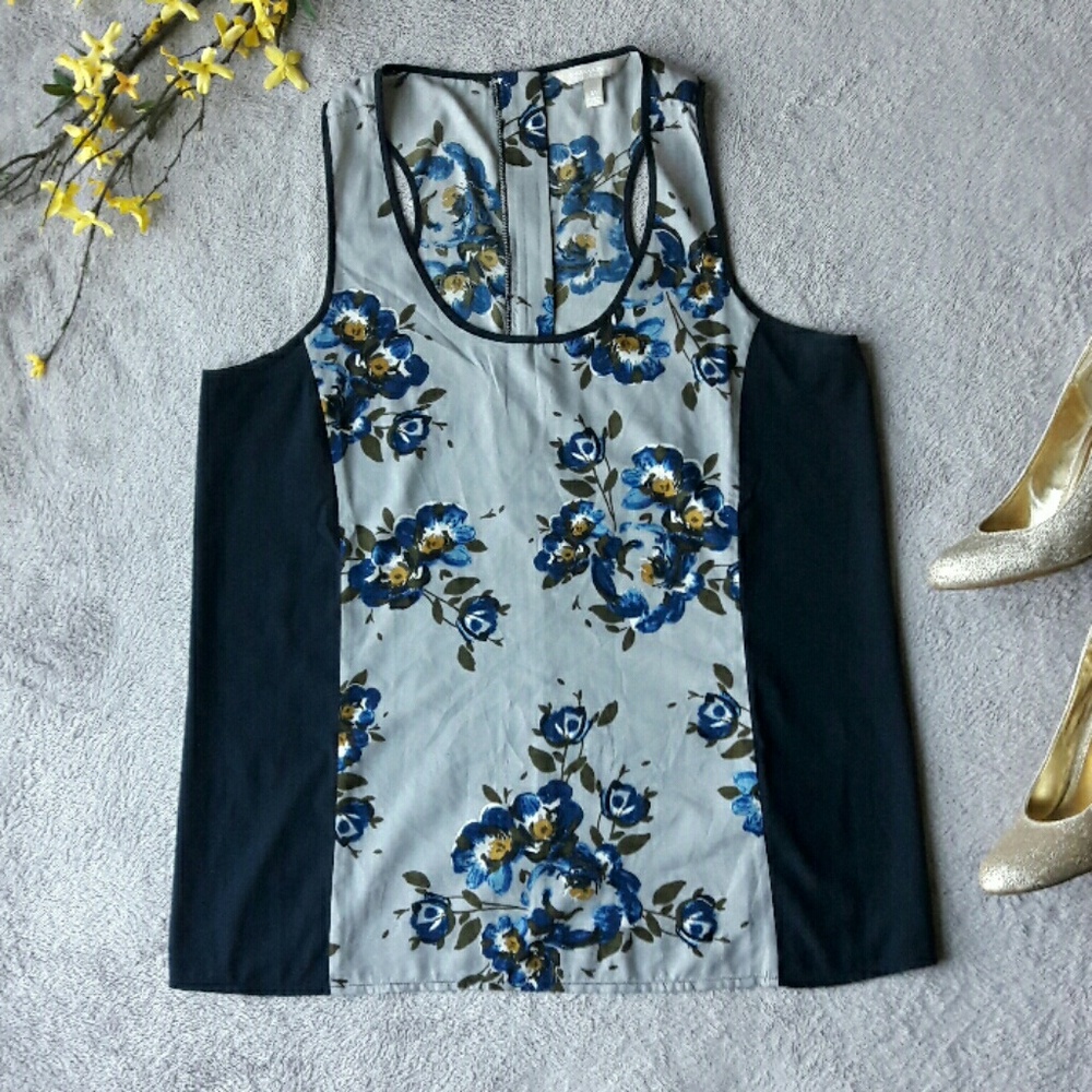 Banana Republic Navy Blue Floral Tank Top Blouse