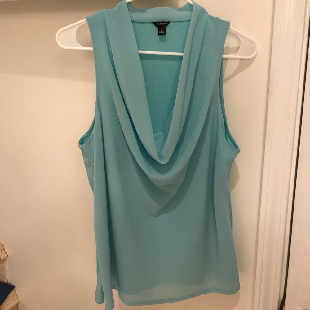 Ann Taylor cowl neck top aqua turquoise.