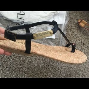 Balmain leather T-strap sandal