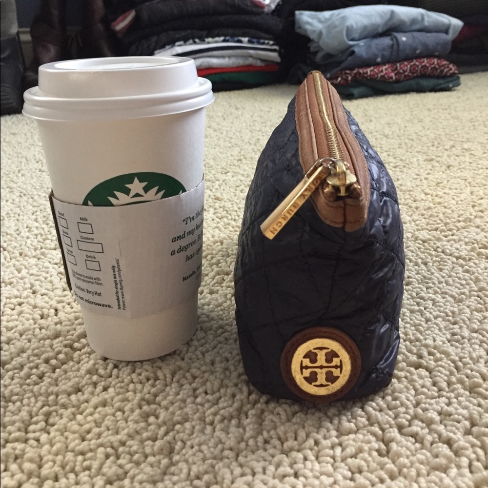 Tory Burch quilted and leather cosmetic bag