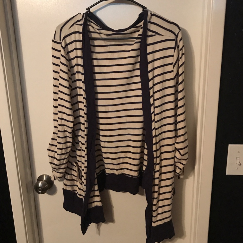2X Cardigan. Blue and Cream stripe.
