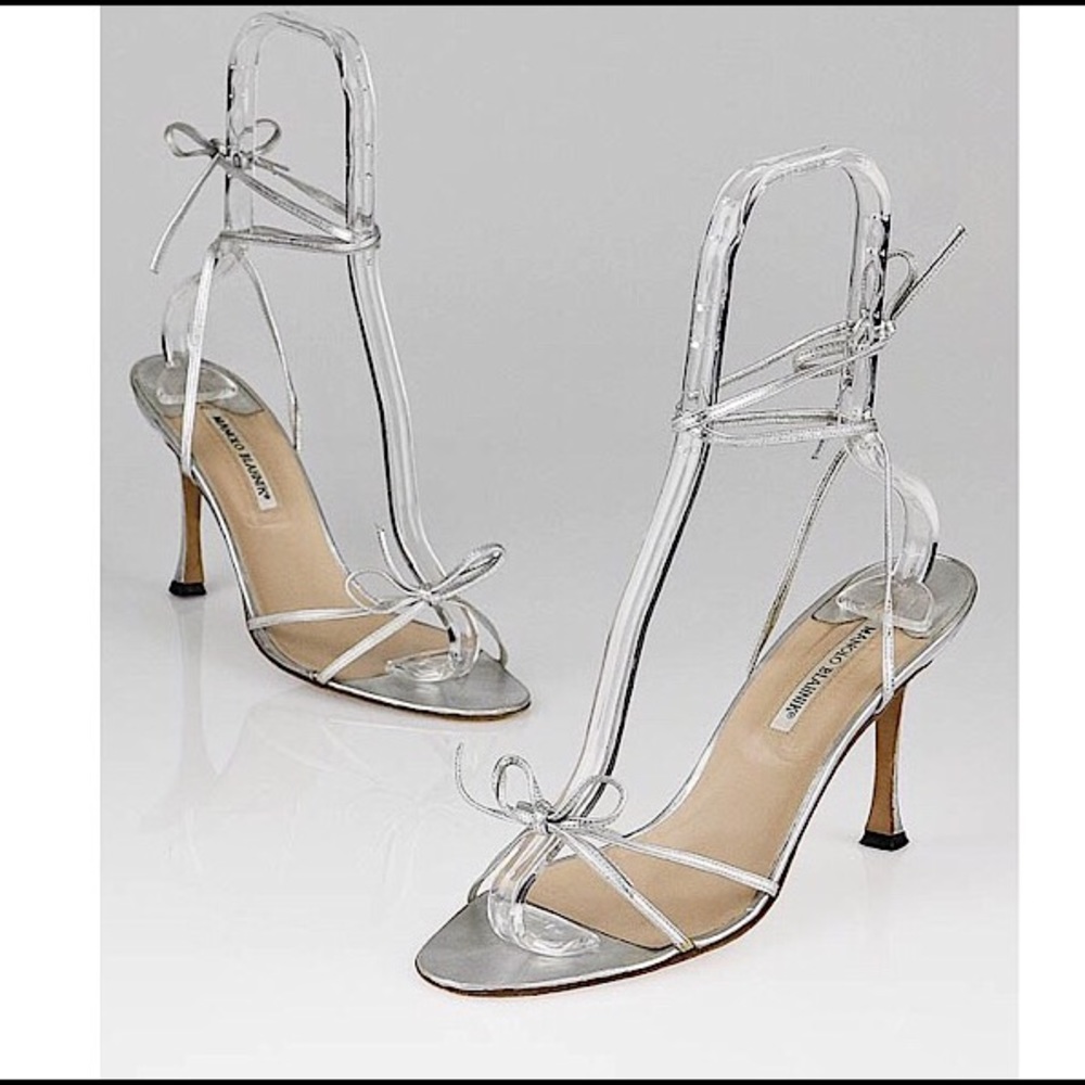 MANOLO BLAHNIK AUTHENTIC silver strappy sandals