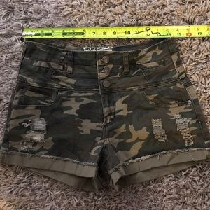 NWOT High Waisted Distressed Camouflage Shorts