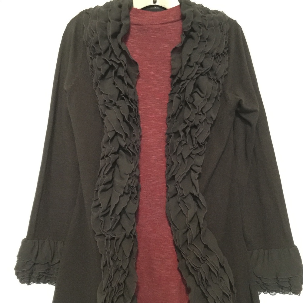 Long Black Ruffled Cardigan - Beautiful 4 Layering