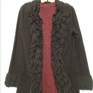 Long Black Ruffled Cardigan - Beautiful 4 Layering