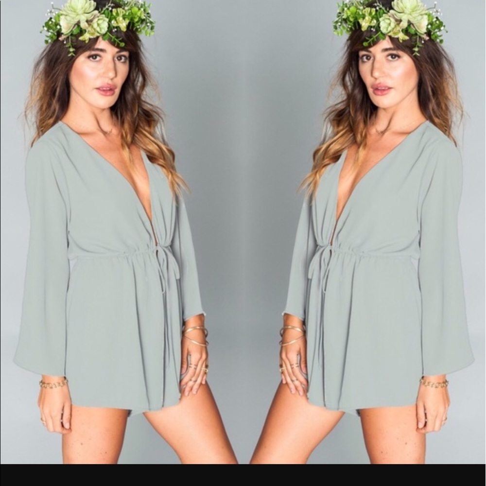 SHOW ME YOUR MUMU-ROXY ROMPER ~ Sage Crisp