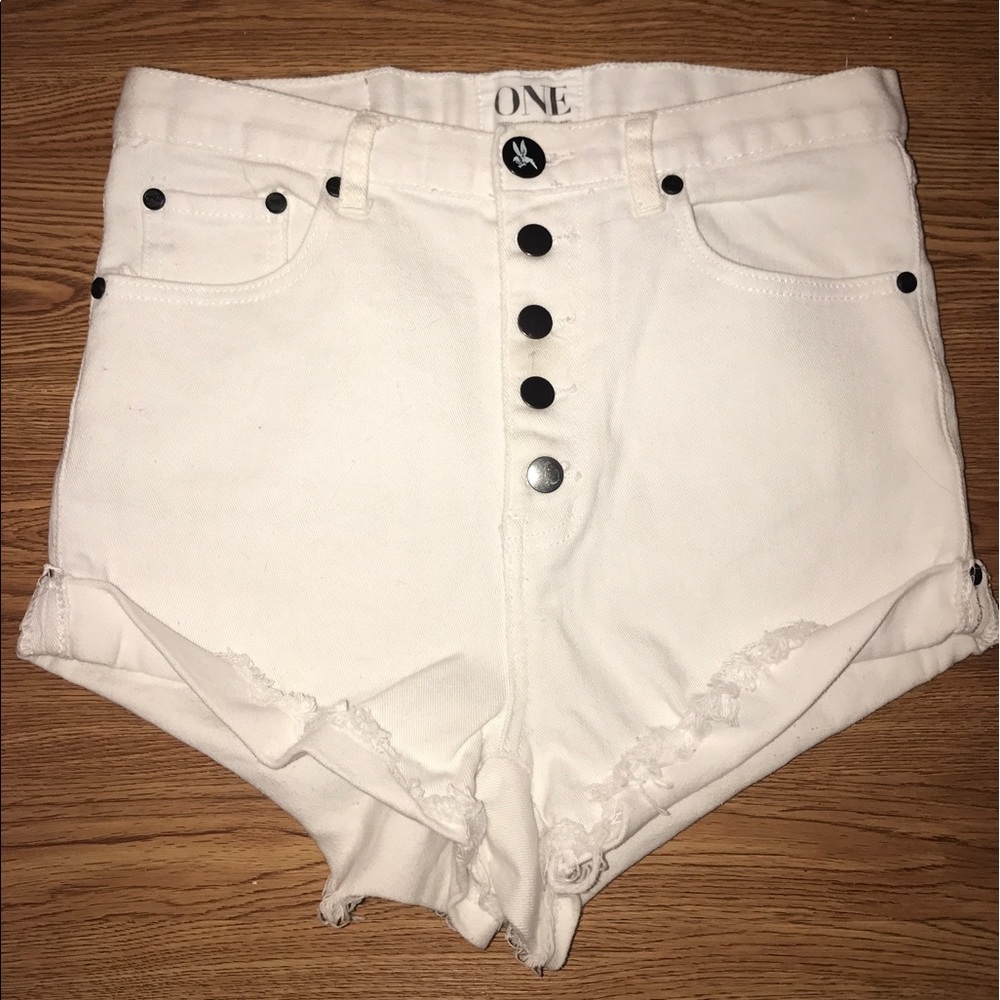 High-Waisted White Denim Cutoffs