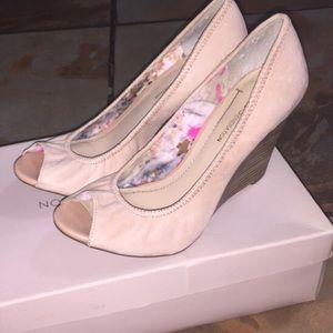 BCBGeneration Light Pink Peep Toe Wedges