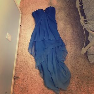 Blue Hombre Colored Strapless High Low Dress