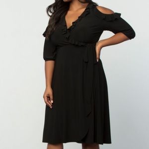 Kiyonna Cold Shoulder Black Ruffle Dress