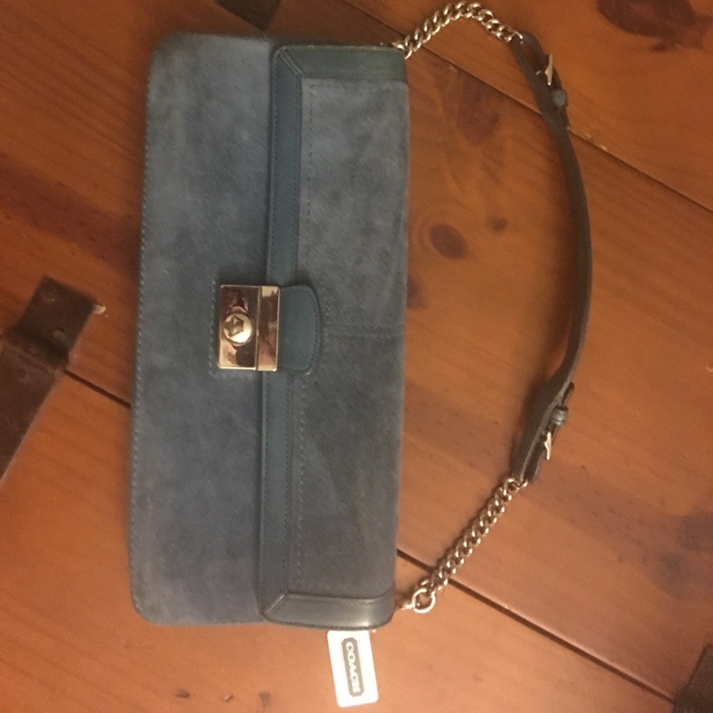 GORGEOUS dark baby blue 100% suede Coach Bag