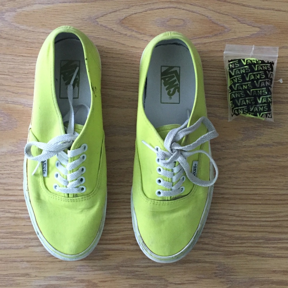 Lime Neon Green lace up Vans with additional laces