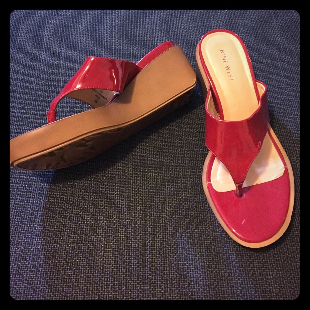 Nine West cherry red patent sandals. Size 6.5.